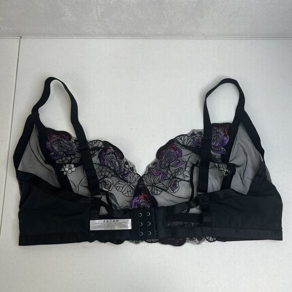 Adore Me 2XL Emilie Bralette Black Sheer Embroidered Floral Lace Mesh Bra Top - Picture 6 of 16